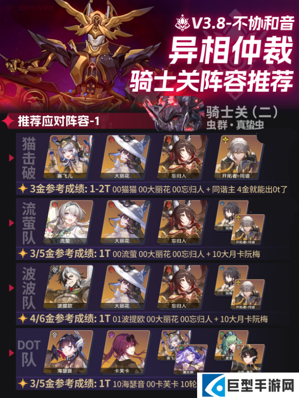 崩坏星穹铁道V3.8异相仲裁3骑士与王棋神主日阵容推荐 崩坏星穹铁道V3.8异相仲裁3骑士与王棋神主日阵容推荐