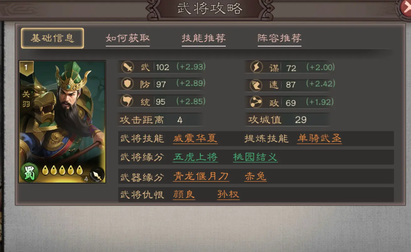 三国乱世霸王关羽武将攻略大全